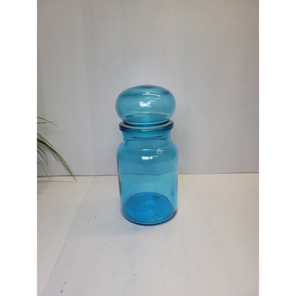 Vintage Belgium Blue Glass Bubble Top Apothecary Jar - Picture 1 of 4